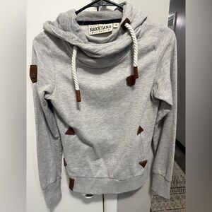 Naketano Light Gray Cowl Neck Sweater with Brown Accents